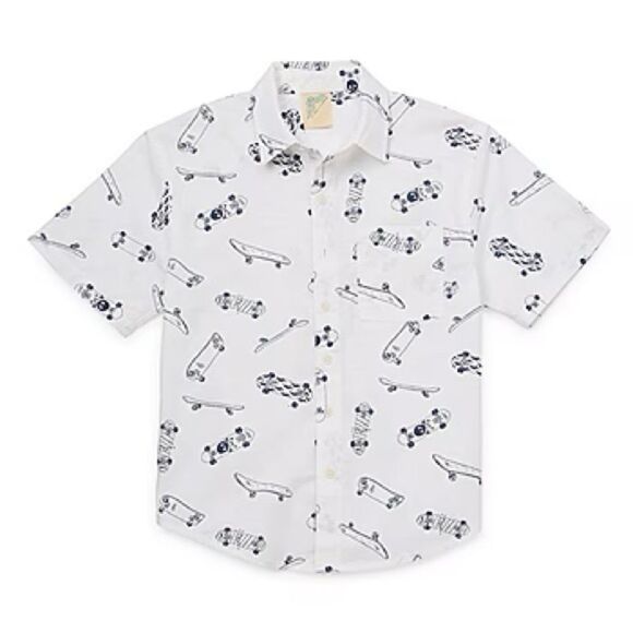 NWT Boys Skateboard Print Short Sleeve Button-Up Shirt – Size 4/5 - Picture 1 of 2